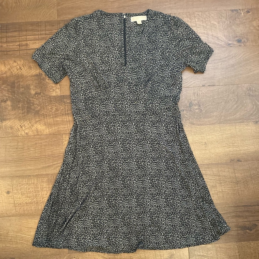 MICHAEL Michael Kors Leopard Mini Dress V-Neck Short Sleeve Women’s L